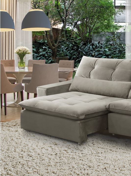 Ambiente 3 com Cayman Retractable and Reclining Upholstered Sofa in Grey Linen
