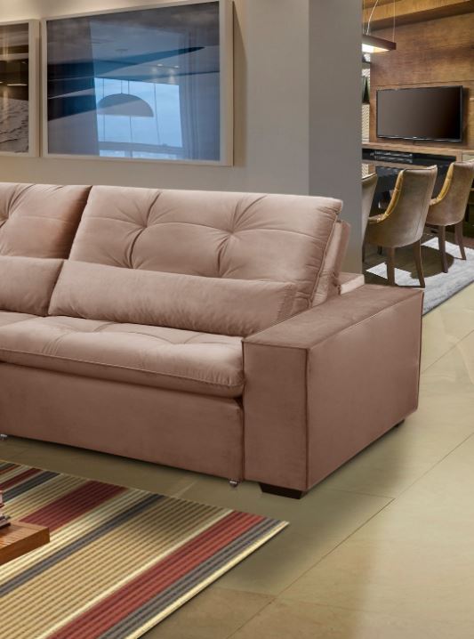 Ambiente 2 com Cayman Retractable and Reclining Upholstered Sofa in Grey Linen