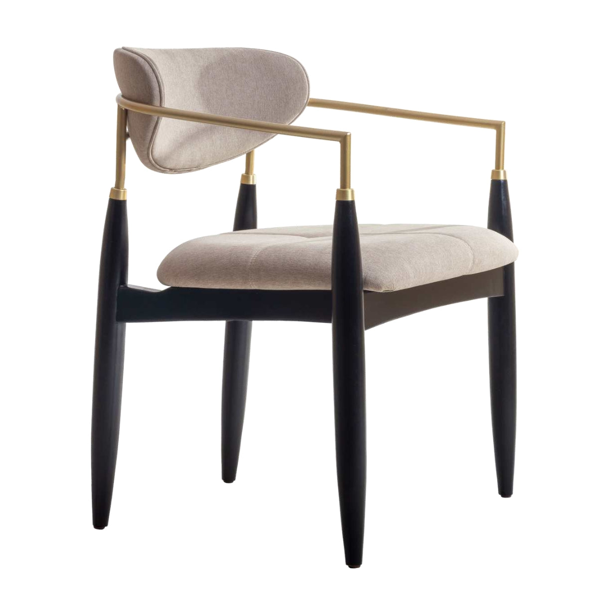 Silla Adara con Brazo Madera Asiento de Metal Negro Mate Dorado Tapizado Tela BR6000