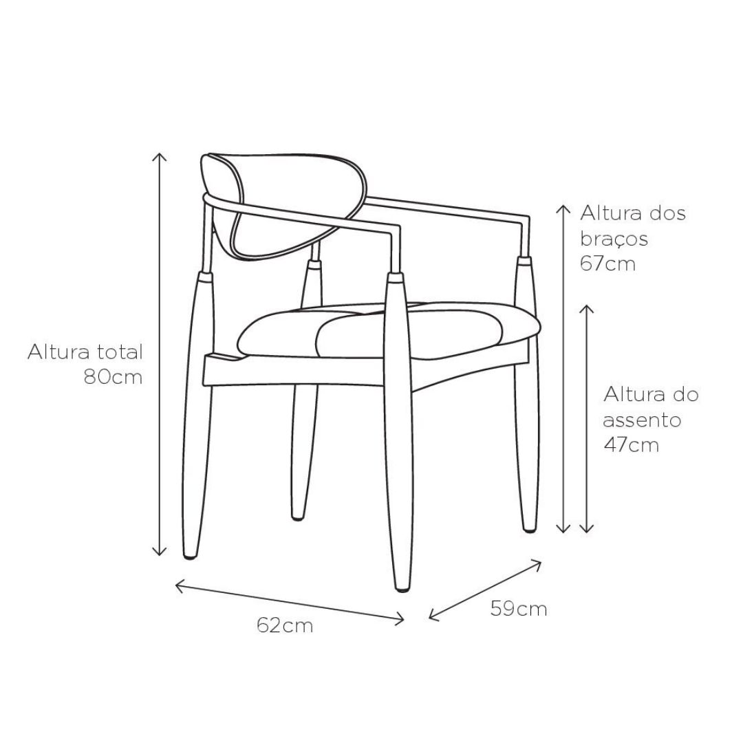 Cadeira Adara com Braço Madeira Preto Fosco Metal Dourado Assento Estofado Tecido BR6000