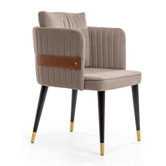 Bia Chair in Matte Black Wood with Upholstered Seat in BR6000 Fabric with Gold Tip
