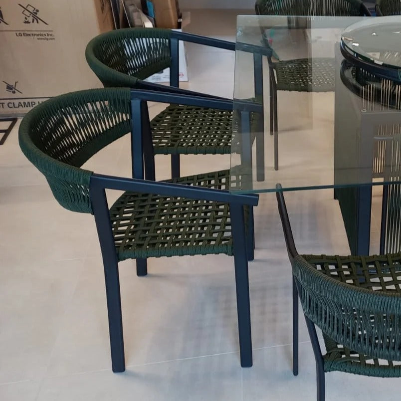 Cadeira Cairo Alumínio Preto e Corda Náutica Verde Musgo
