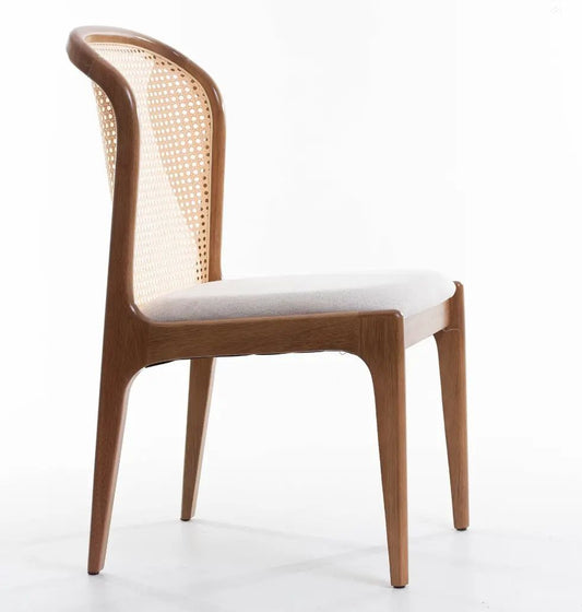 Silla Isis con Respaldo Hexagonal de Paja Asiento de Madera Natural Tapizado en Tela BR6000