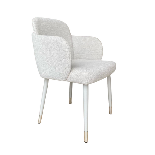 Silla Luna de Madera Asiento Tapizado en Tela Blanco Mate BR6020 con Punta Champán