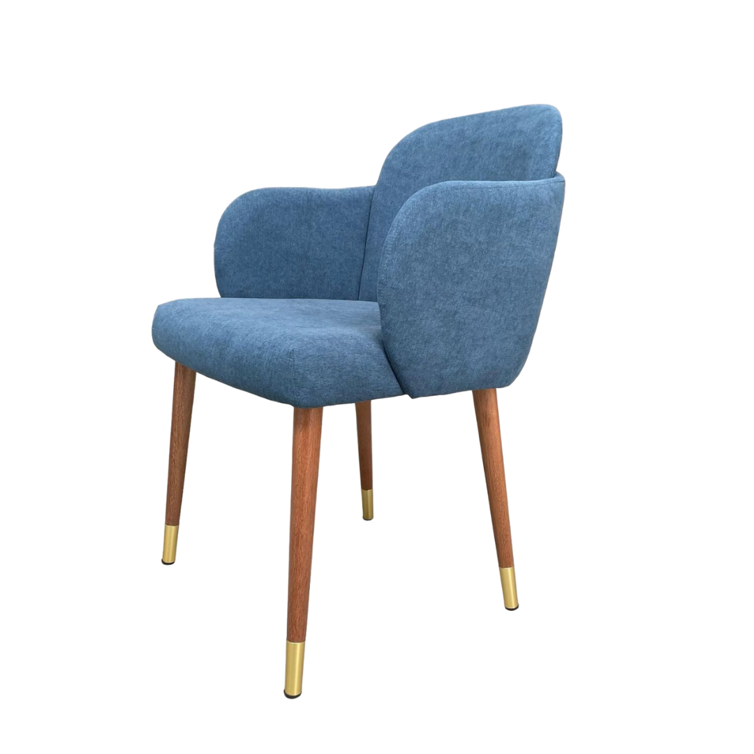 Luna Chair Natural Wood Upholstered Fabric Seat AQ2031 with Gold Tip