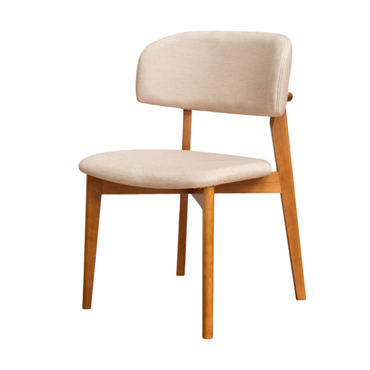 Silla Monic de Madera de Almendro con Respaldo y Asiento Tapizado en Tela de Lino 407