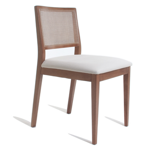 Cadeira Dani Madeira Assento Estofado Corino Branco AQ8014 Encosto Palha Sextavada