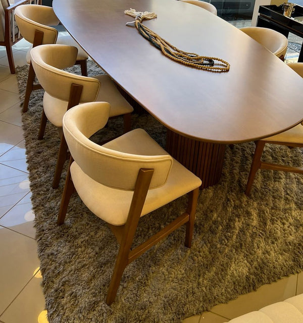 Cadeira Dior Madeira Assento Estofado Tecido Premium Cru 033A