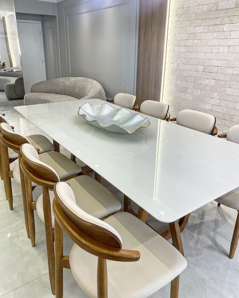 Cadeira Dutti Madeira Amêndoa Encosto e Assento Estofado Tecido Bucle 566