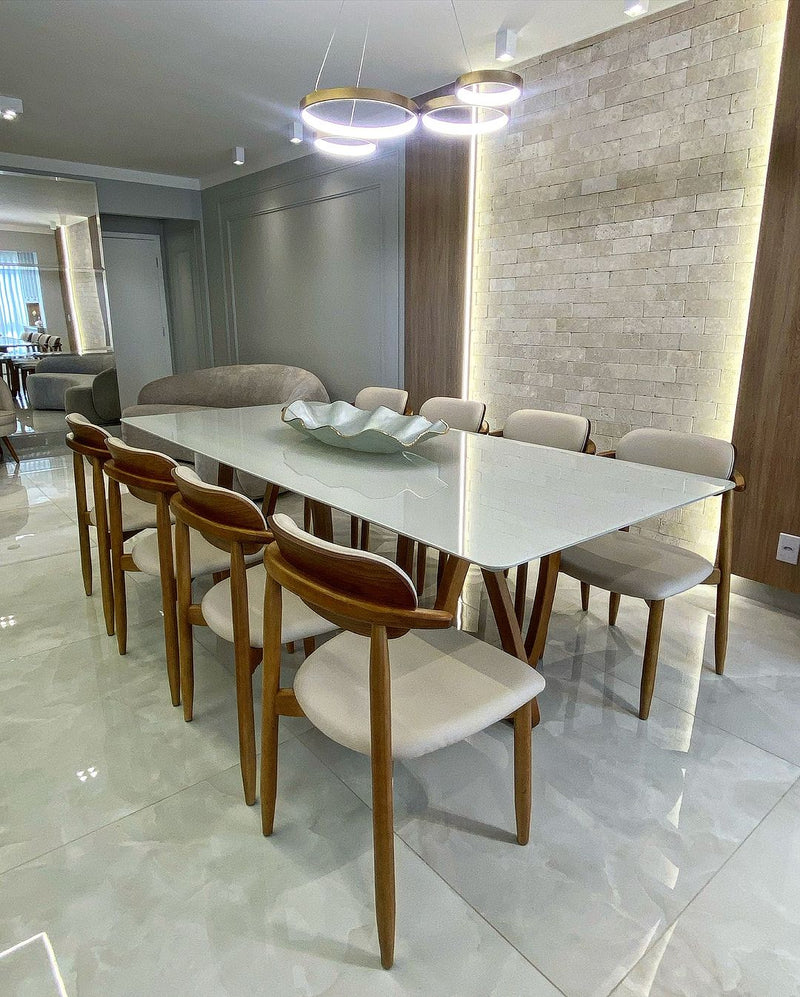 Cadeira Dutti Madeira Amêndoa Encosto e Assento Estofado Tecido Courino Ice 582