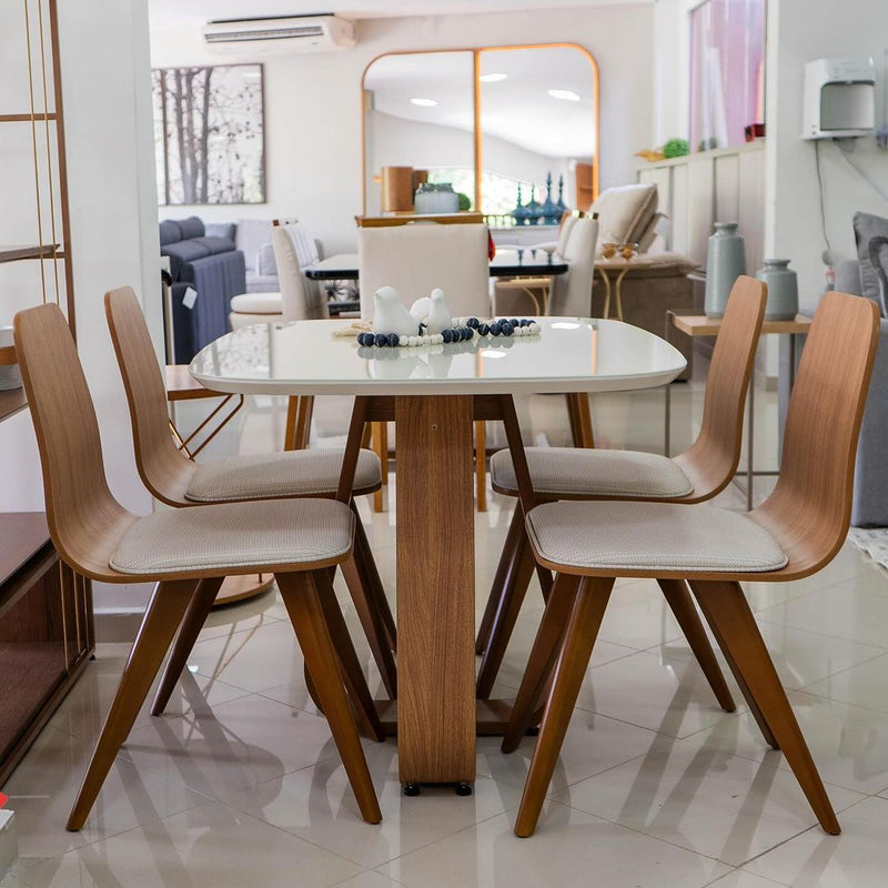 Cadeira Lidiane  Madeira Freijó Assento Estofado Linho Claro - 4 unidades