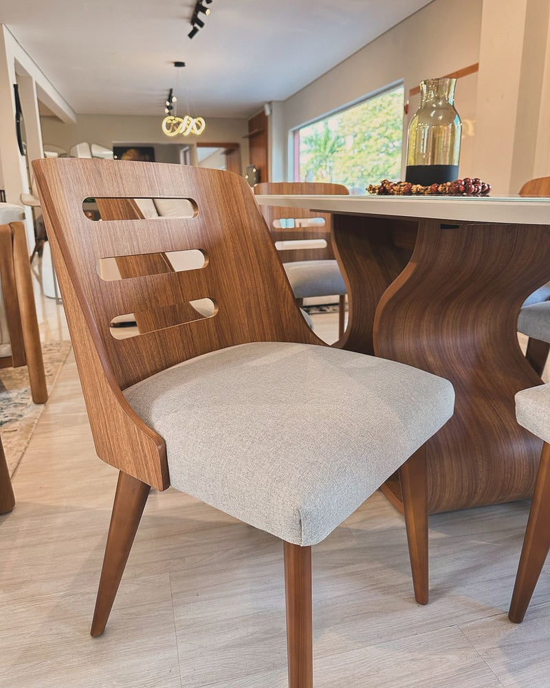 Janaina Dining Table 180x90x76cm Walnut Wood White Glass Top Off White