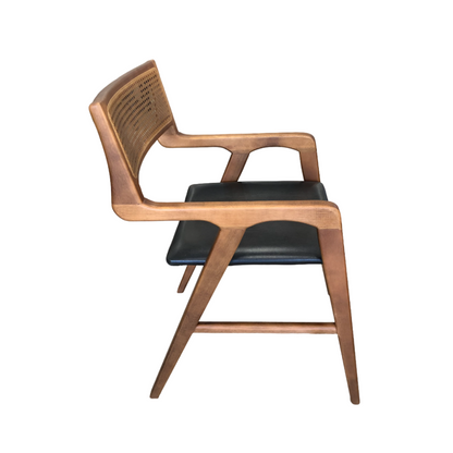 Silla Florida con Brazo Madera Marrón Oscuro Asiento Tapizado en Tela Hexagonal Cuero Negro