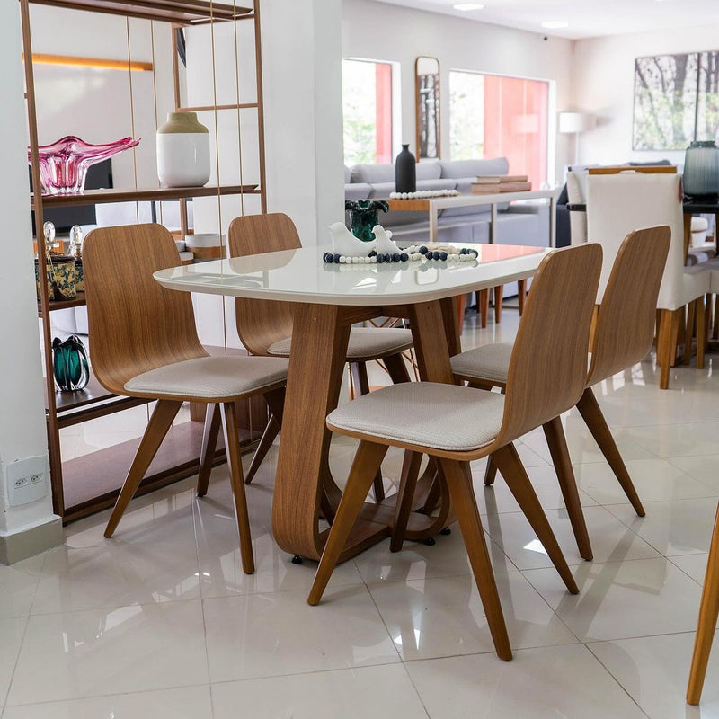 Cadeira Lidiane  Madeira Freijó Assento Estofado Linho Claro - 4 unidades