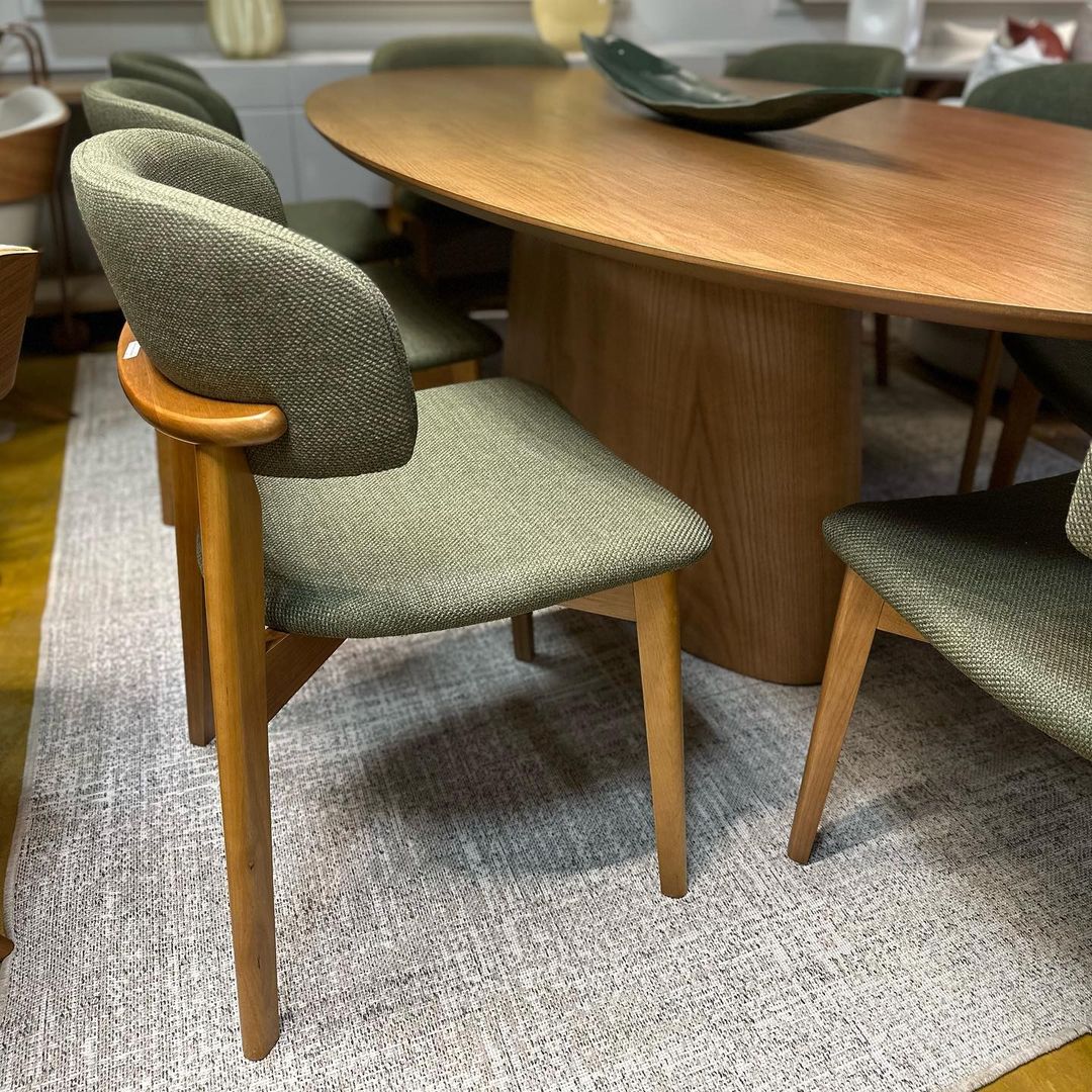 Monic Chair Almond Wood Backrest and Seat Upholstered in Braque Fabric 578