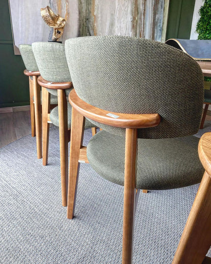 Monic Chair Almond Wood Backrest and Seat Upholstered in Braque Fabric 578