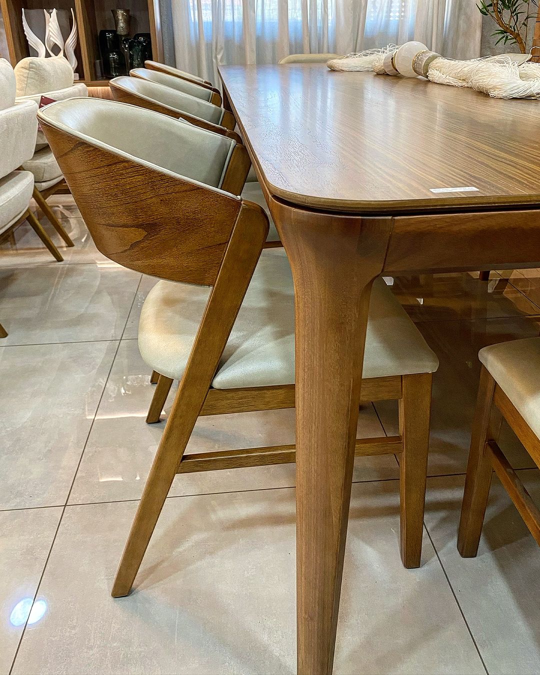 Porto Wooden Chair with Beige Linen Upholstered Seat 001A