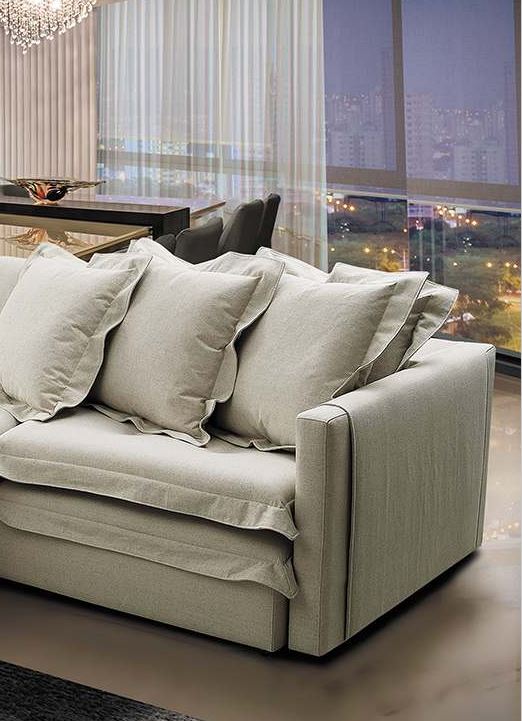 Ambiente 2 com Sofá tapizado retráctil con encanto de lino blanco roto