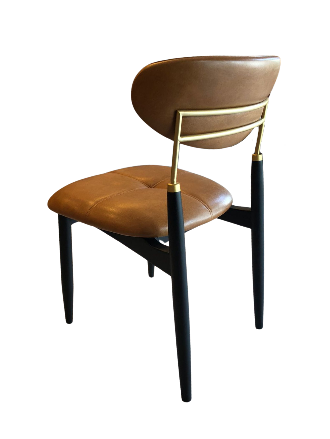 Cadeira Adara com Braço Madeira Preto Fosco Metal Dourado Assento Estofado