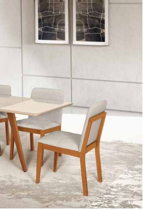 Ambiente 2 com Mesa Jequitibá Laís en Laminado con Tapa de Cristal y Lacado Blanco Roto 180x90cm