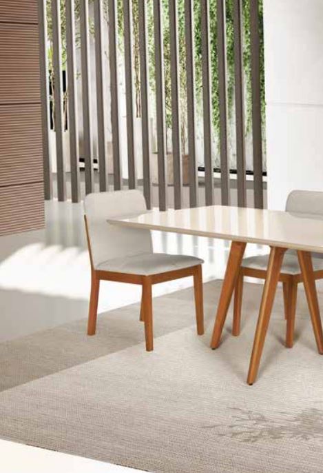 Ambiente 1 com Mesa Jequitibá Laís en Laminado con Tapa de Cristal y Lacado Blanco Roto 180x90cm