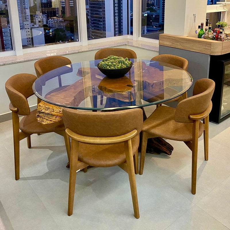 Cadeira Monic Madeira Amêndoa Encosto e Assento Estofado Tecido Courino 534