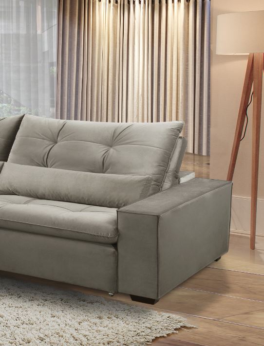 Ambiente 4 com Cayman Retractable and Reclining Upholstered Sofa in Grey Linen