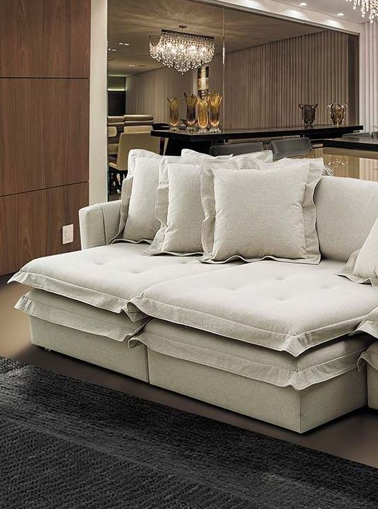 Ambiente 1 com Sofá tapizado retráctil con encanto de lino blanco roto