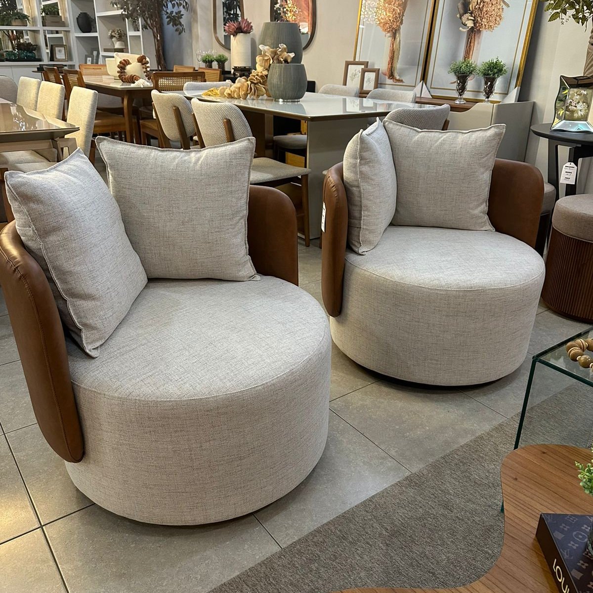 Luna Armchair Swivel Base Upholstered Linen Seat Diamond P319 Leatherette Backrest Durango 3A173
