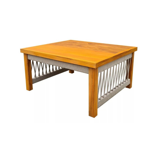 Mesa de centro Lux 50x50cm madera maciza y cuerda náutica