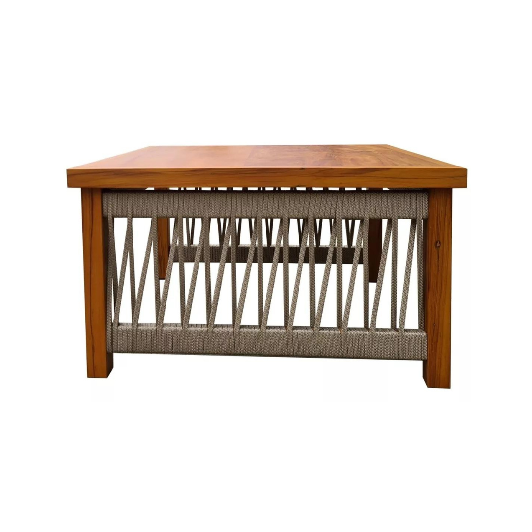 Mesa de centro Lux 50x50cm madera maciza y cuerda náutica