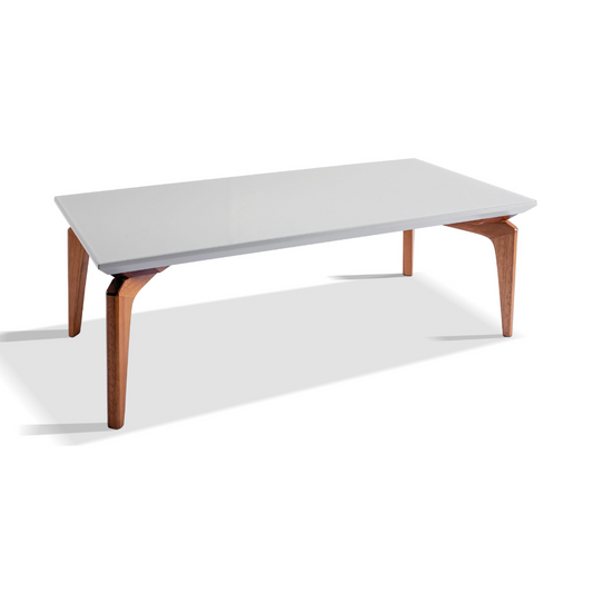 Mesa de Jantar Mari Madeira Cor Jequitibá BN Tampo Vidro Off White 220x110cm