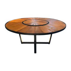 Mesa redonda Sophia 180 cm tapa de madera con placa giratoria base de aluminio negro