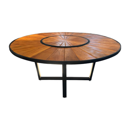 Mesa redonda Sophia 180 cm tapa de madera con placa giratoria base de aluminio negro