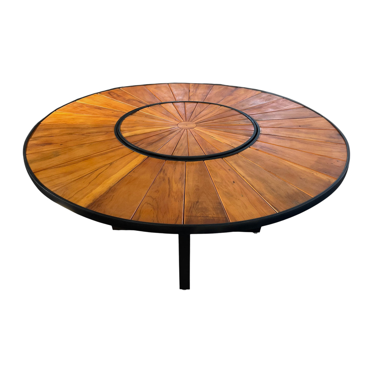 Mesa redonda Sophia 180 cm tapa de madera con placa giratoria base de aluminio negro | Toth Móveis