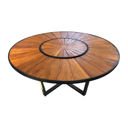 Mesa redonda Sophia 160 cm tapa de madera con placa giratoria base de aluminio negro | Toth Móveis