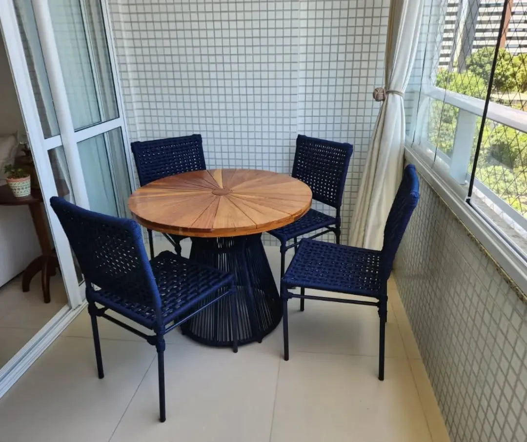 Mesa Kone Madeira 100cm Base Alumínio e Corda Náutica em ambiente