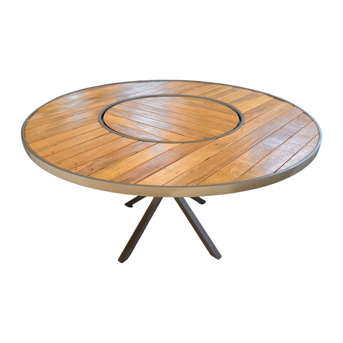 Mesa de jardín redonda con plato giratorio 180 cm Tapa de madera Cumarú Base de aluminio Color Negro | Toth Móveis