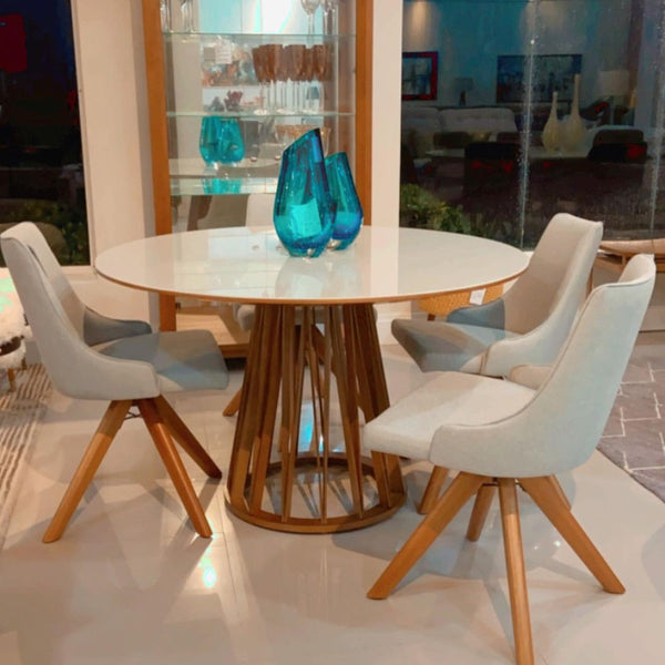 Ambiente 2 com Mesa de comedor redonda Aero de madera de 140 cm con tapa de cristal blanco roto - 6 plazas