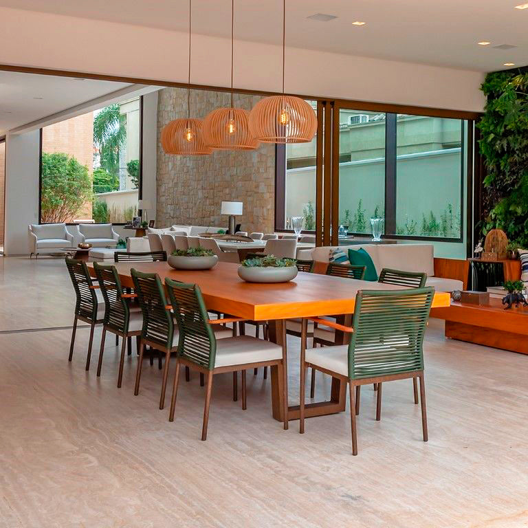 Mesa de Jantar Aura 280x110cm Tampo Madeira Maciça e Base Alumínio - 8 Lugares