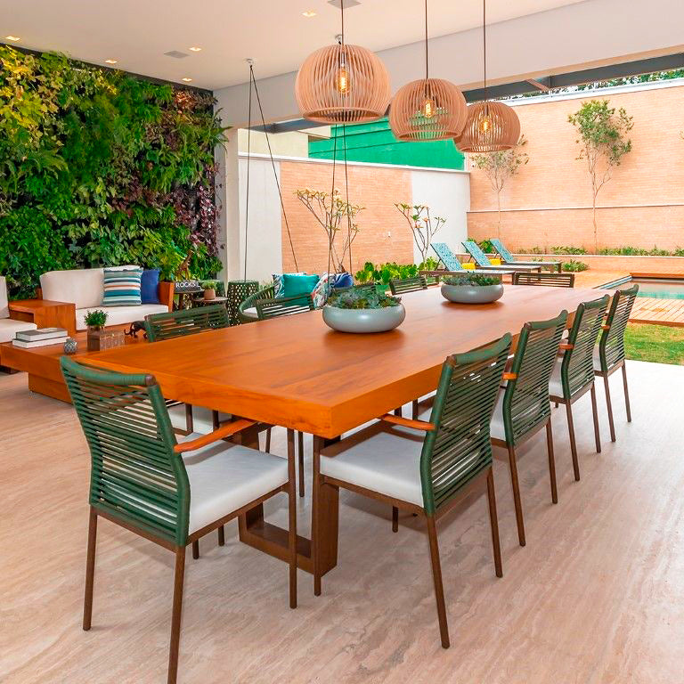 Mesa de Jantar Aura 280x110cm Tampo Madeira Maciça e Base Alumínio - 8 Lugares