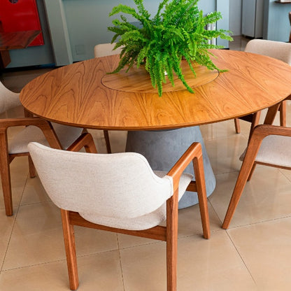 Mesa de comedor Delta con plato giratorio laminado canela y cemento quemado 160 cm