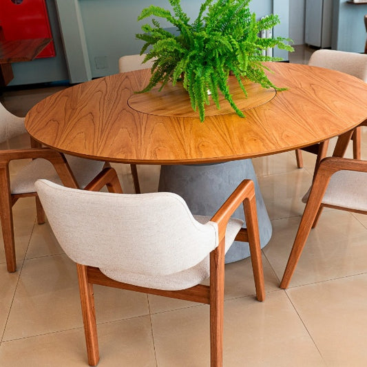 Mesa de comedor Delta con plato giratorio laminado canela y cemento quemado 160 cm
