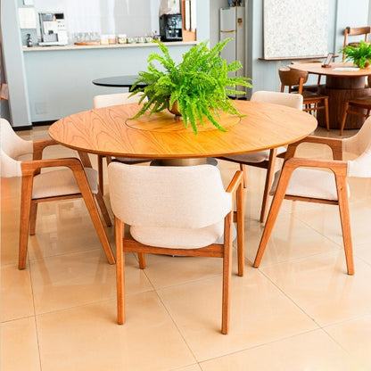 Mesa de comedor Delta con plato giratorio laminado canela y cemento quemado 160 cm