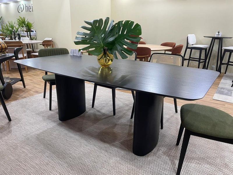 Mesa de Jantar Garda 240x110cm Base Madeira Preta Tampo Laminado Preto Canto Barril