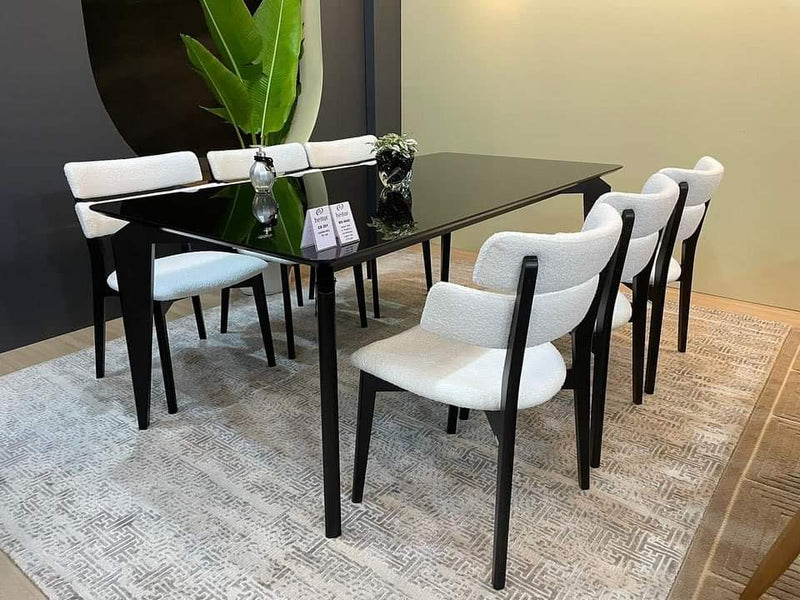 Mesa de Jantar Tori 240x110cm Base Madeira Chocolate Tampo Vidro Branco Canto Ralo 50