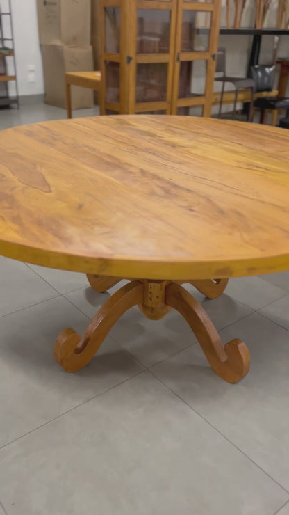 Mesa de comedor redonda clásica de madera maciza 170 cm - 8 plazas