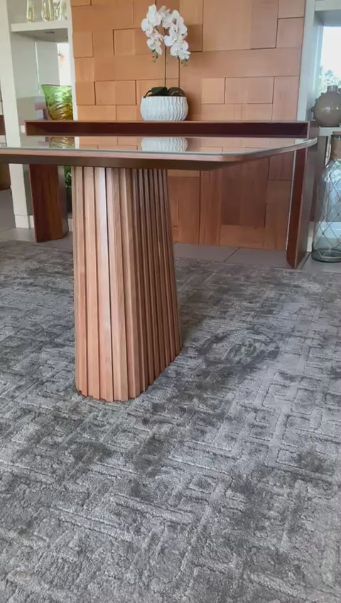 Mesa de Jantar Charlotte Madeira Cor Cinamomo Tampo Vidro Branco 260x110cm