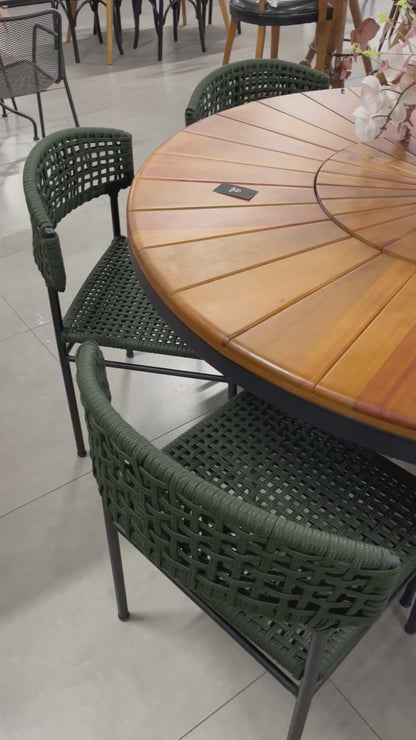 Elegance Aluminum Chair Black Color Nautical Rope Moss Green Color