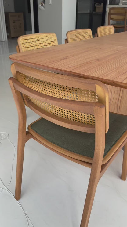Iasmin Chair Cinnamon Wood, Hexagonal Straw Backrest and Upholstered Fabric Seat 157